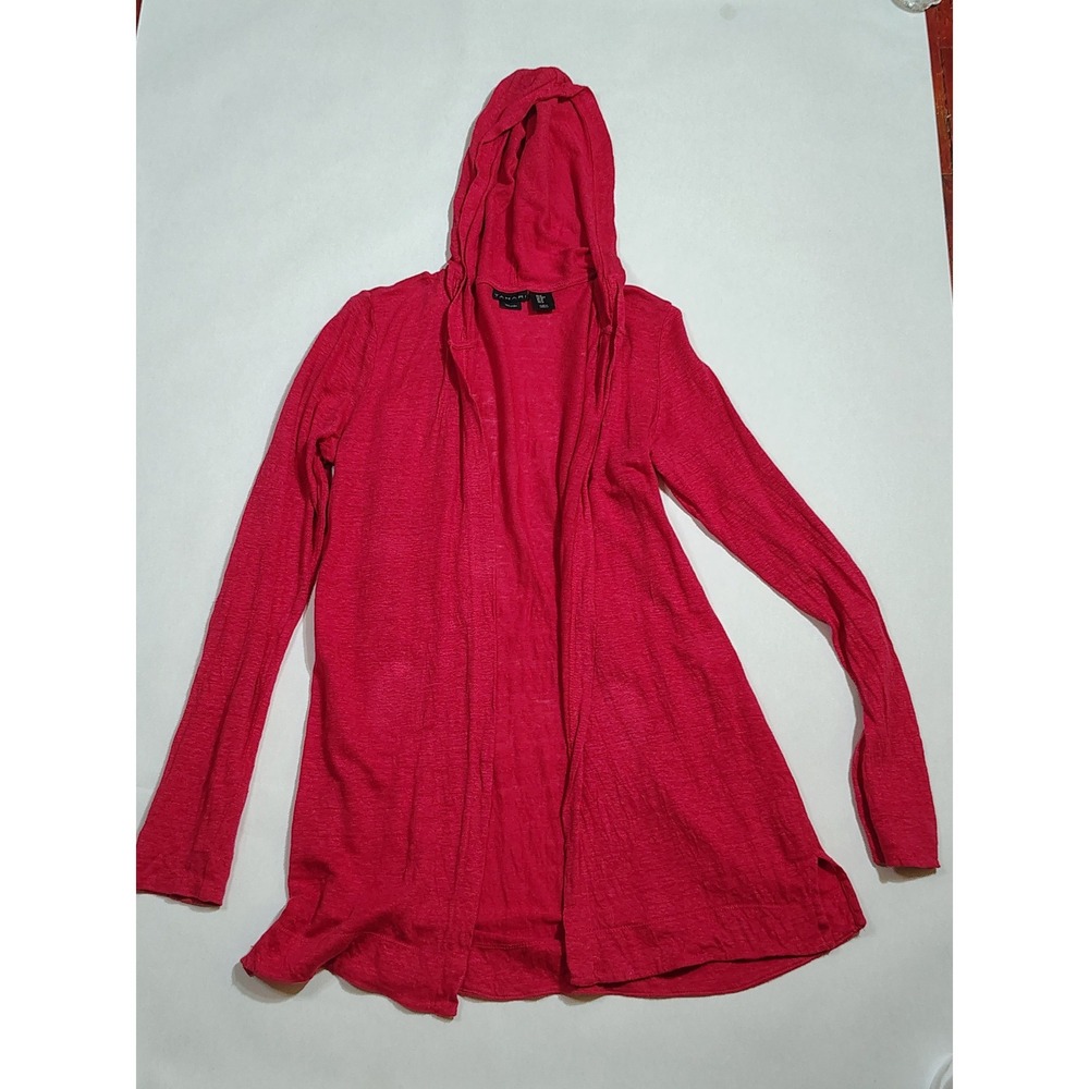 Tahari Womens Pink 100% Linen Hooded Open Front Cardigan Sweater Size Medium